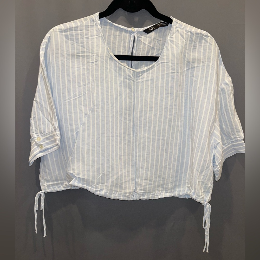 Zara White Relaxed Crop Blouse